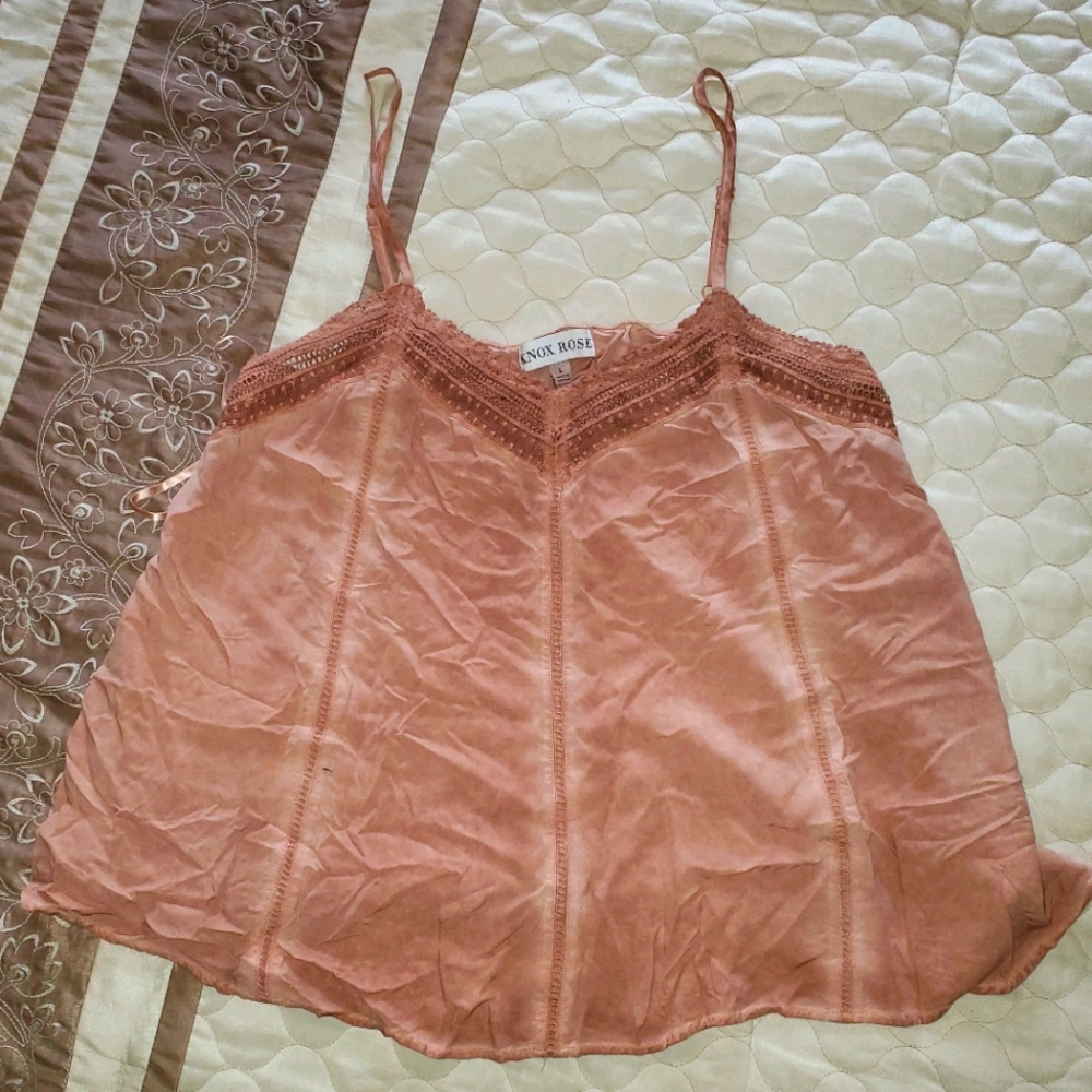 Knox Rose Dusty Rose Lace-Trim Cami Tank Top
